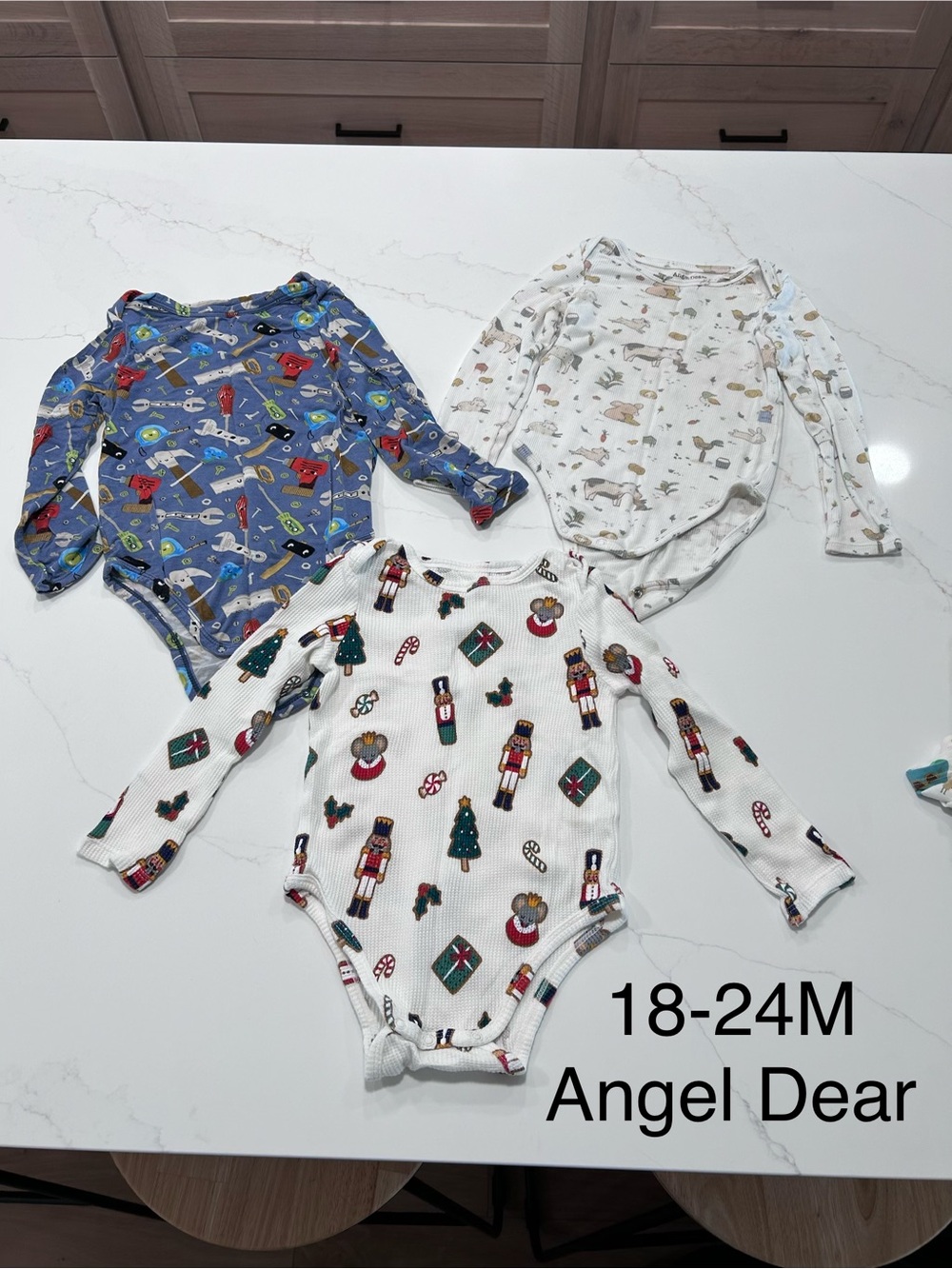 Lot of 3 Angel Dear Long-Sleeve One-Pieces